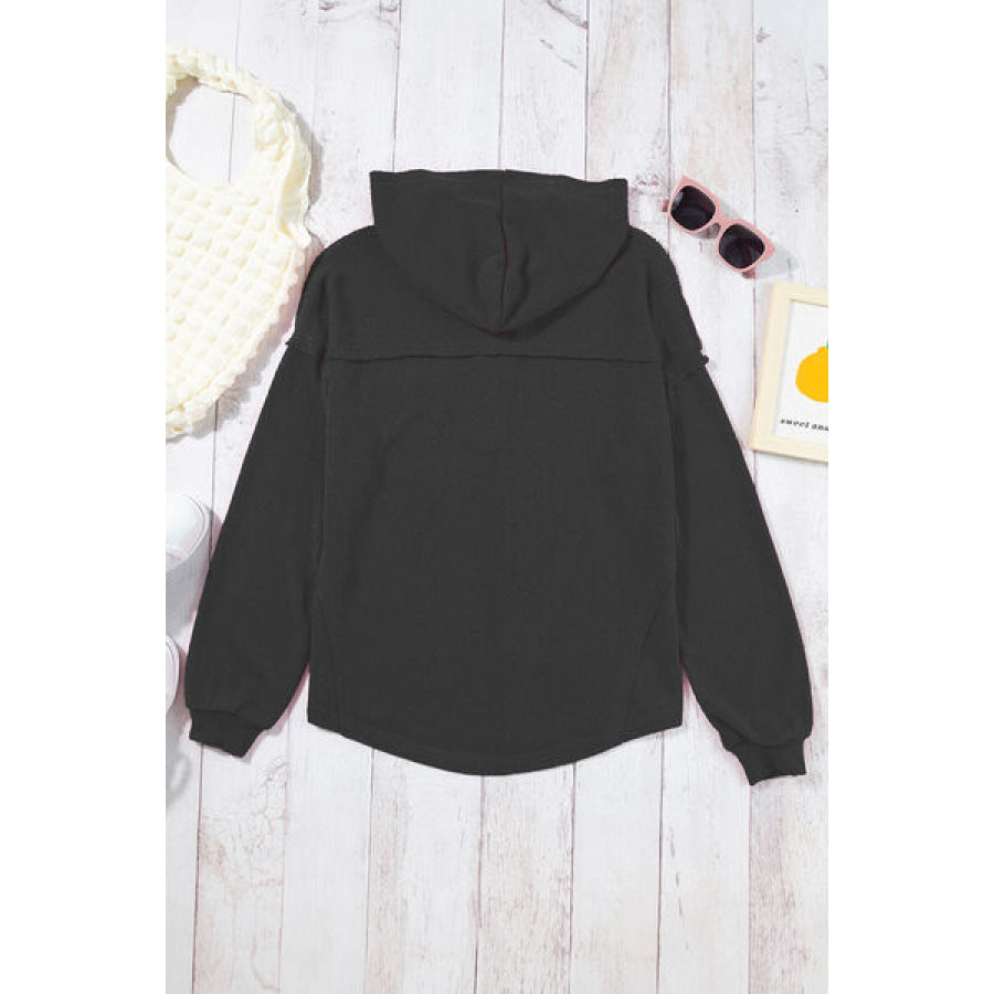 Pocketed Dropped Shoulder Long Sleeve Hoodie Apparel and Accessories