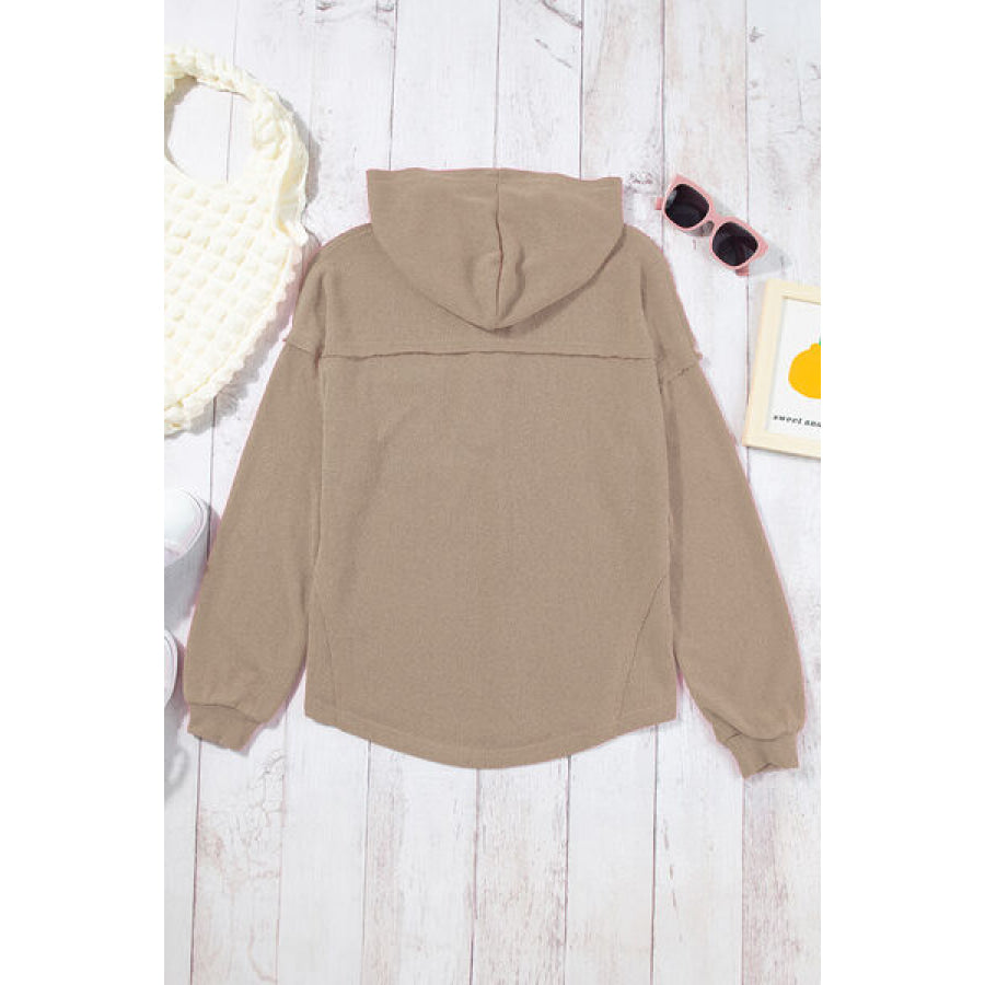 Pocketed Dropped Shoulder Long Sleeve Hoodie Apparel and Accessories