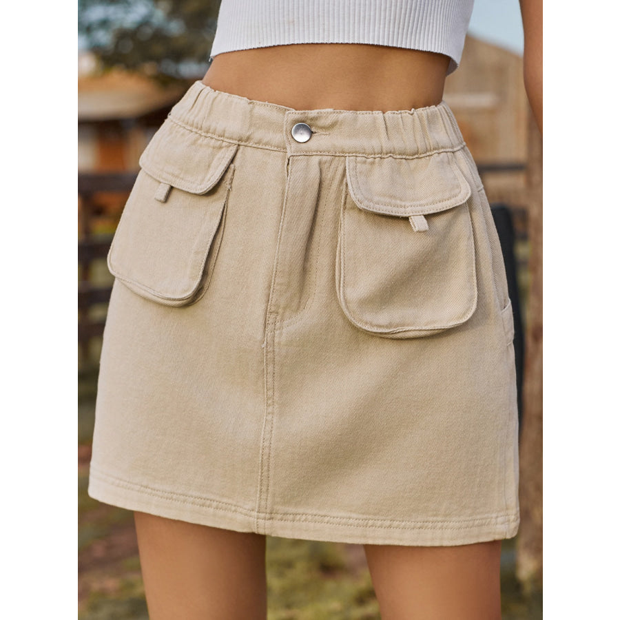 Pocketed Elastic Waist Denim Skirt Apparel and Accessories