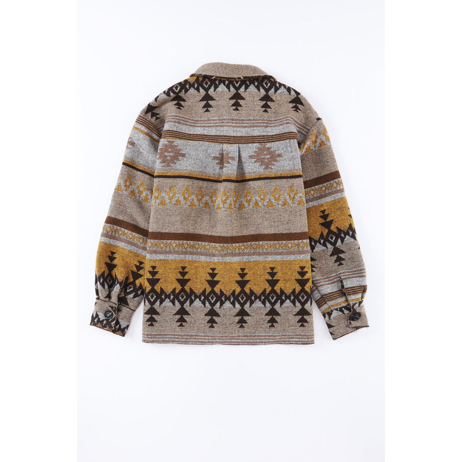 Pocketed Geometric Collared Neck Jacket Apparel and Accessories