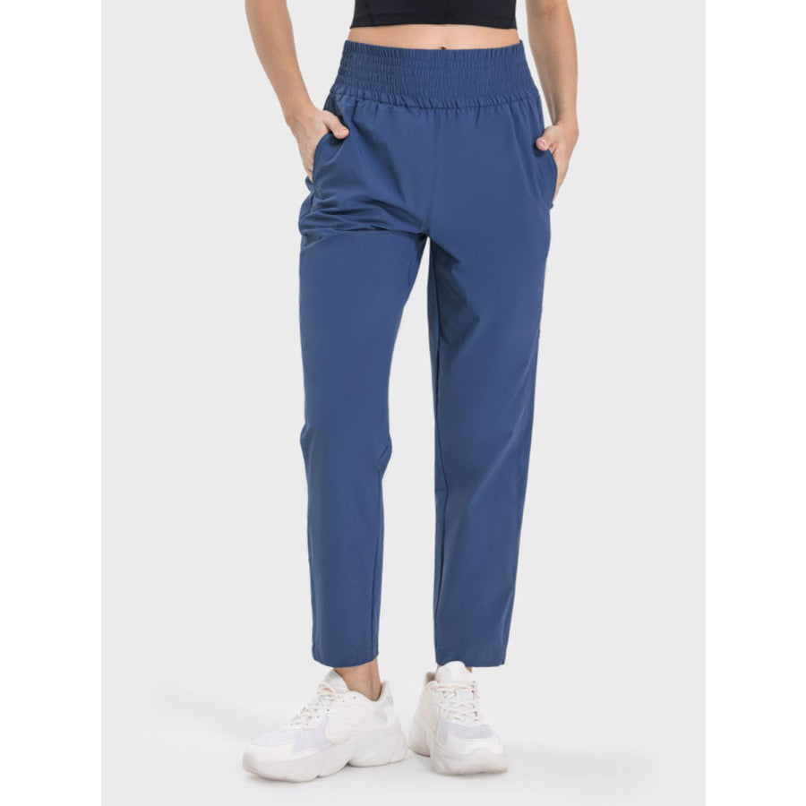 Pocketed High Waist Active Pants Peacock Blue / 4 Apparel and Accessories