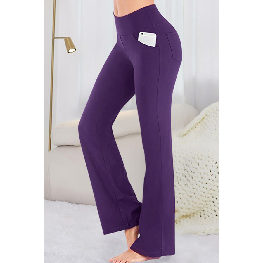 Pocketed High Waist Active Pants Violet / S Apparel and Accessories