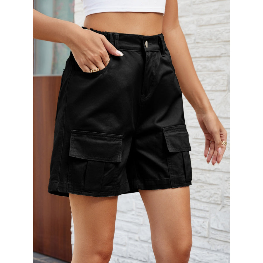 Pocketed High Waist Denim Shorts Apparel and Accessories