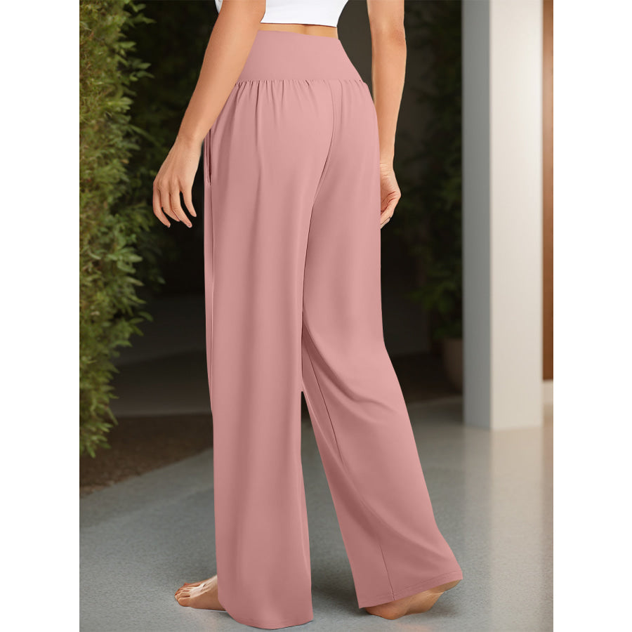 Pocketed High Waist Wide Leg Pants Apparel and Accessories