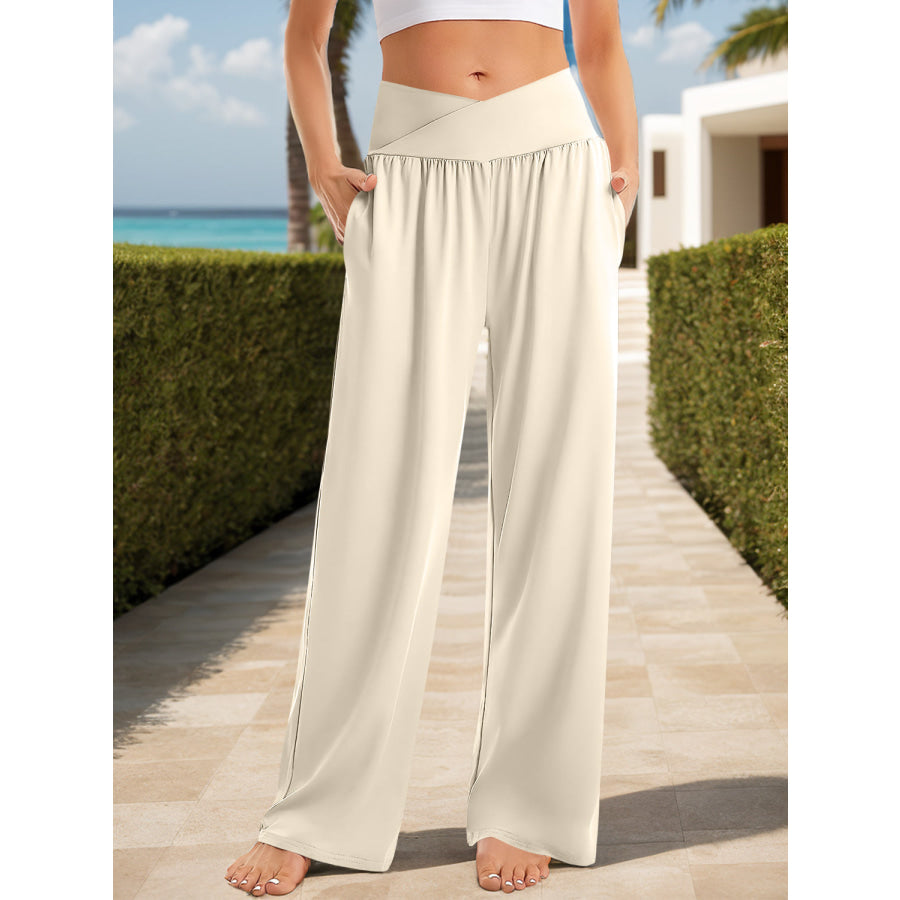 Pocketed High Waist Wide Leg Pants Apparel and Accessories