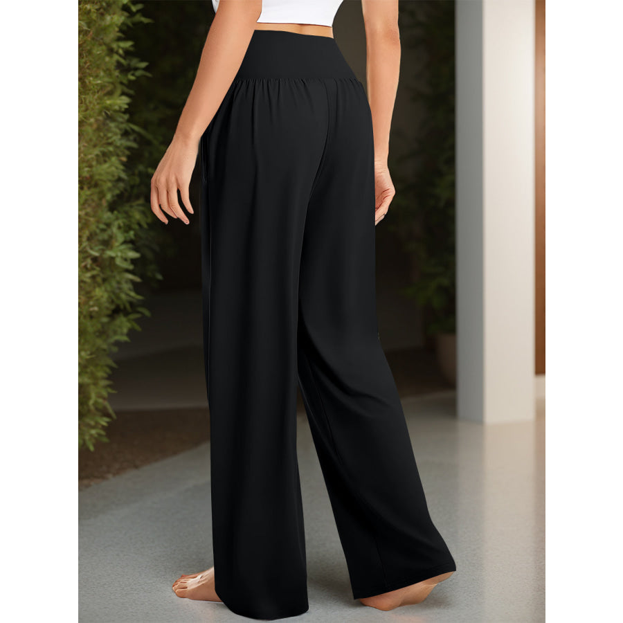 Pocketed High Waist Wide Leg Pants Apparel and Accessories