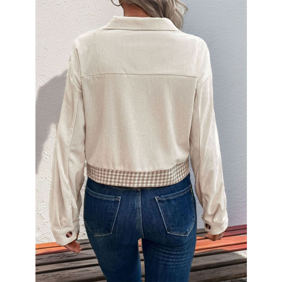 Pocketed Houndstooth Long Sleeve Jacket Apparel and Accessories