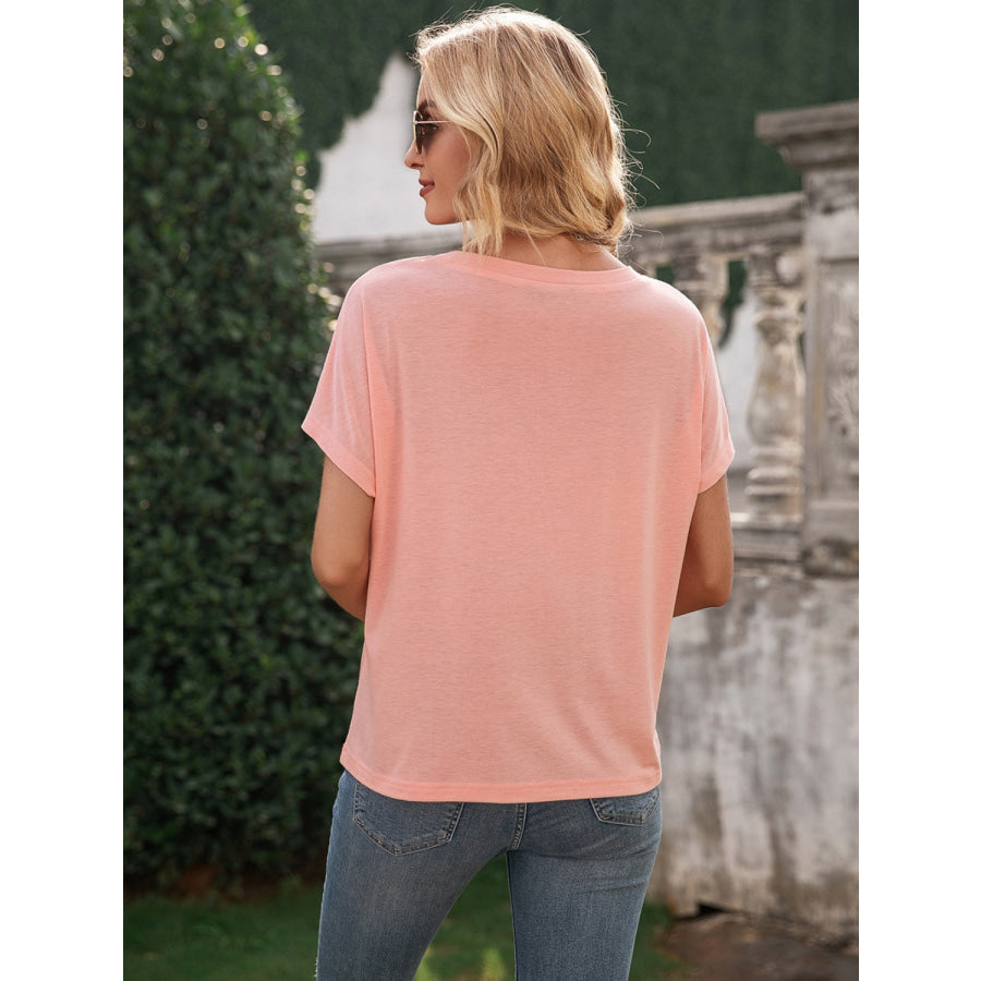 Pocketed Round Neck Short Sleeve T-Shirt Apparel and Accessories