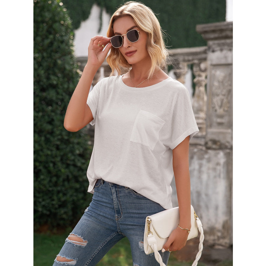 Pocketed Round Neck Short Sleeve T-Shirt Apparel and Accessories