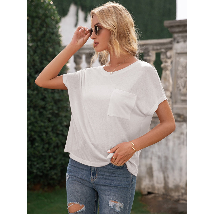 Pocketed Round Neck Short Sleeve T-Shirt Apparel and Accessories
