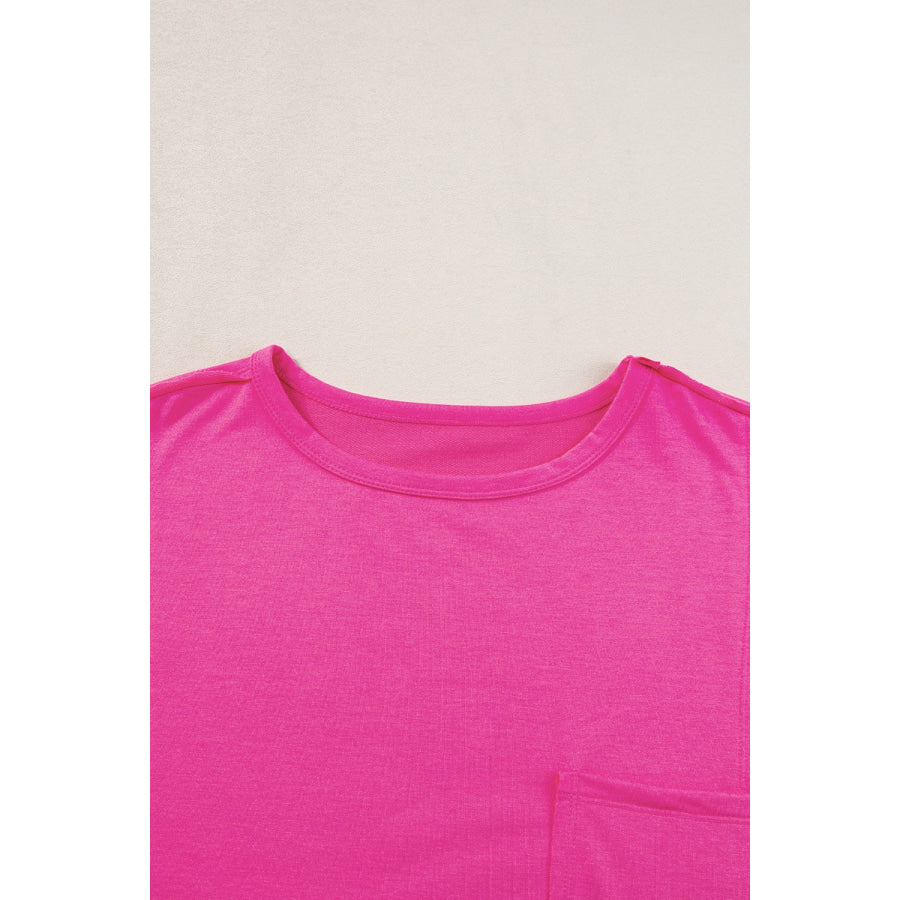 Pocketed Round Neck Short Sleeve T-Shirt Apparel and Accessories
