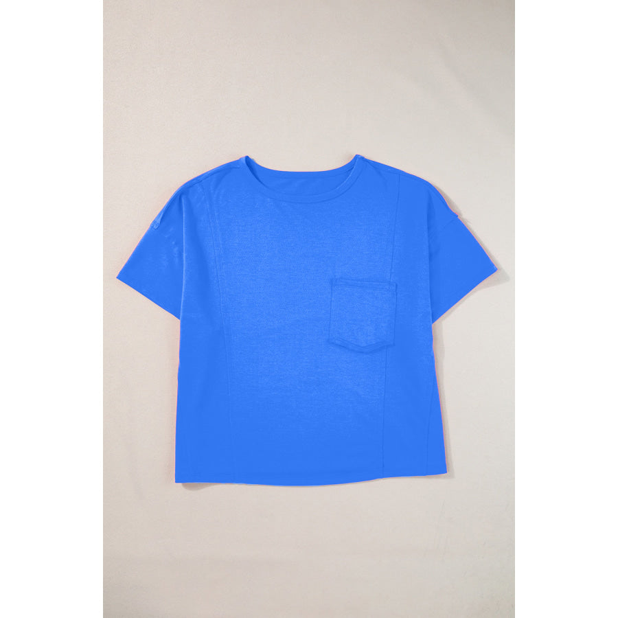 Pocketed Round Neck Short Sleeve T-Shirt Blue / S Apparel and Accessories