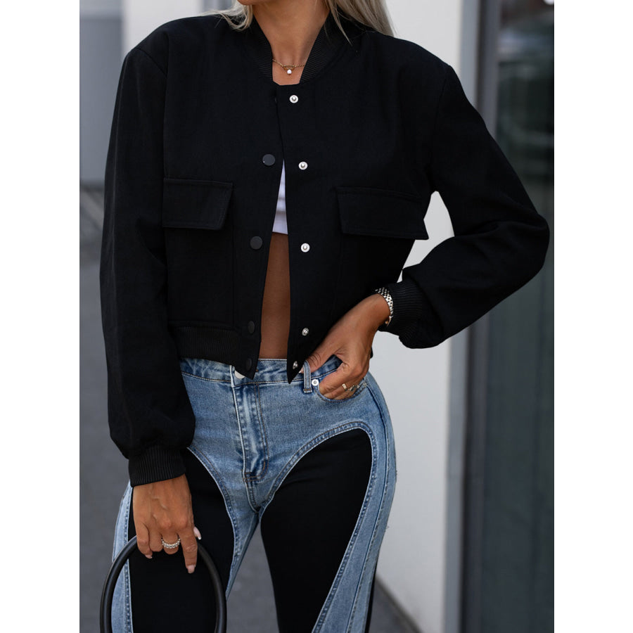 Pocketed Snap Down Baseball Collar Jacket Apparel and Accessories