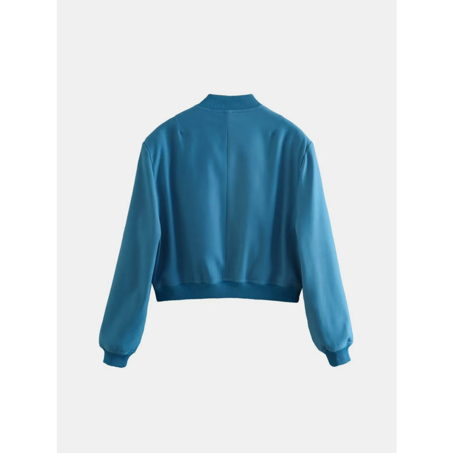 Pocketed Snap Down Baseball Collar Jacket Apparel and Accessories