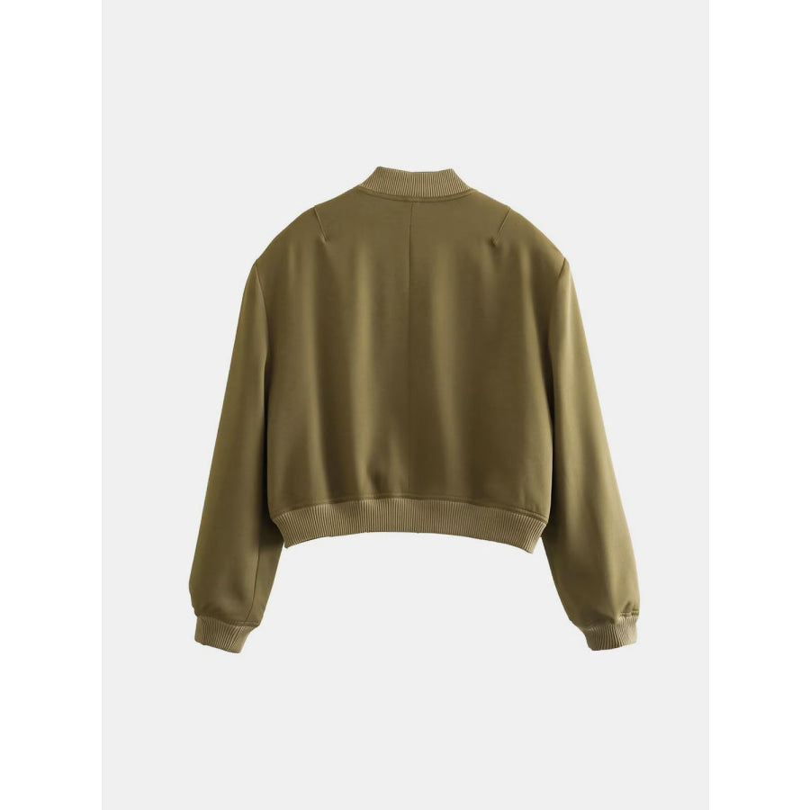 Pocketed Snap Down Baseball Collar Jacket Apparel and Accessories
