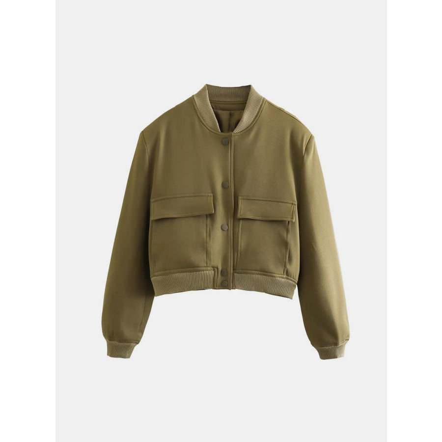 Pocketed Snap Down Baseball Collar Jacket Apparel and Accessories