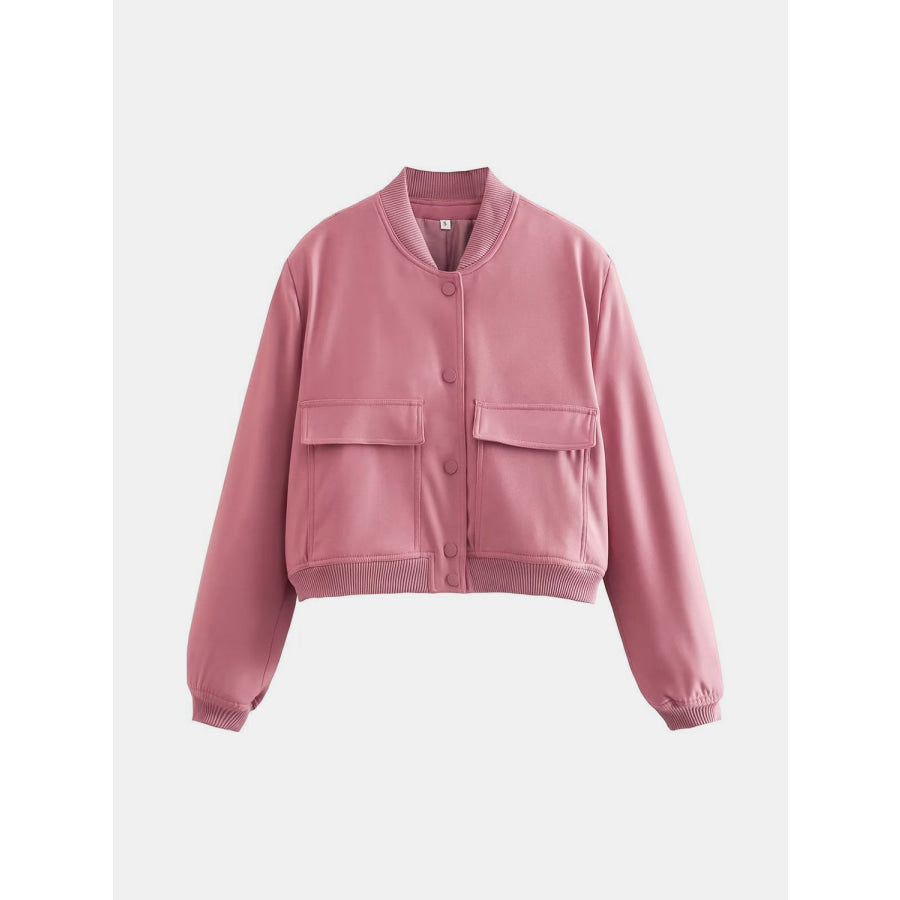 Pocketed Snap Down Baseball Collar Jacket Apparel and Accessories