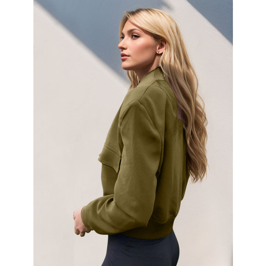 Pocketed Snap Down Baseball Collar Jacket Apparel and Accessories