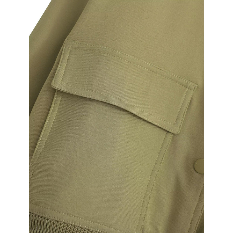 Pocketed Snap Down Baseball Collar Jacket Apparel and Accessories
