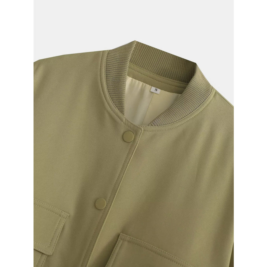 Pocketed Snap Down Baseball Collar Jacket Apparel and Accessories
