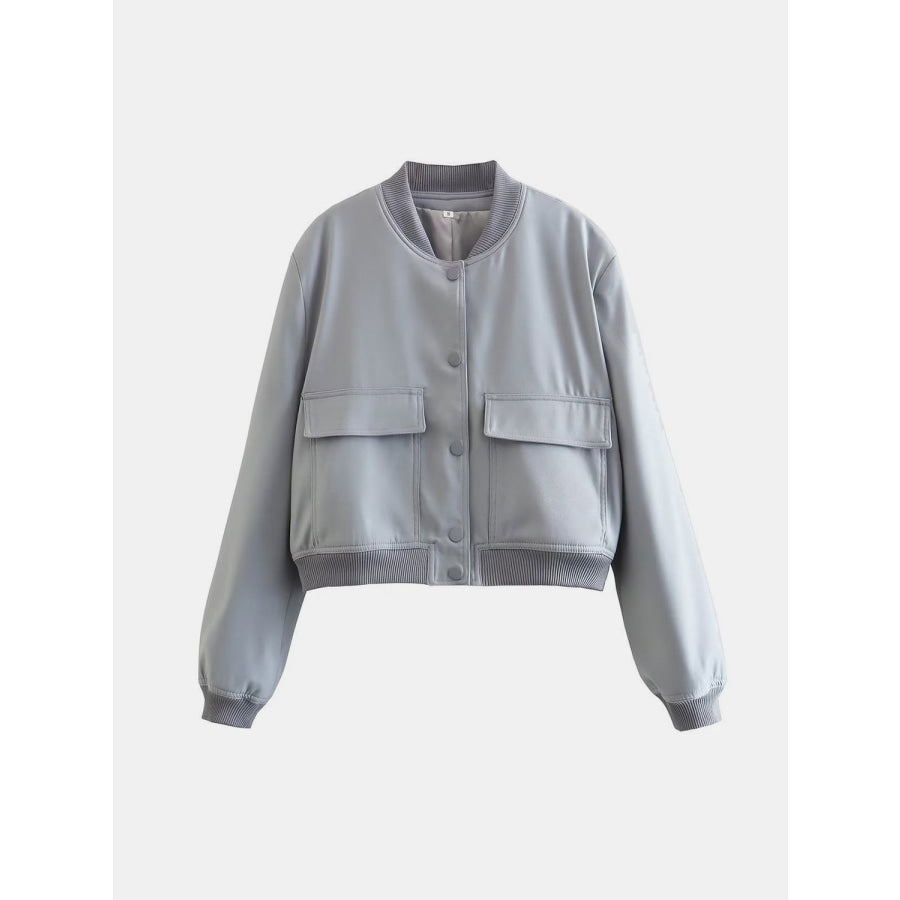 Pocketed Snap Down Baseball Collar Jacket Apparel and Accessories