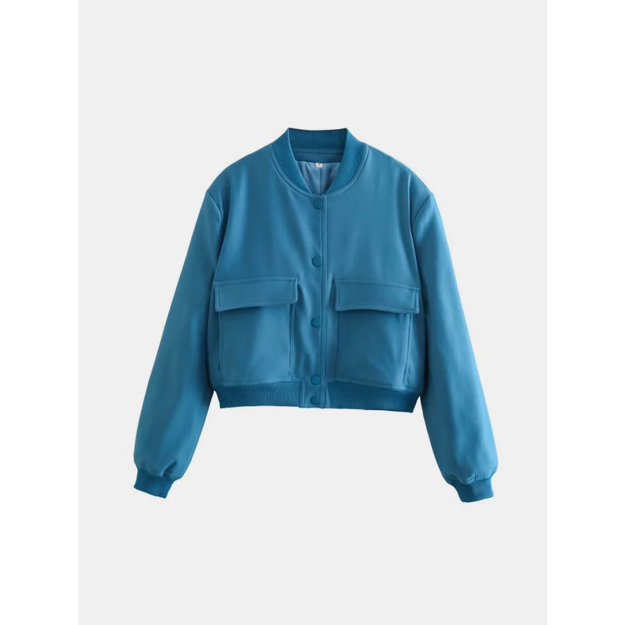 Pocketed Snap Down Baseball Collar Jacket Apparel and Accessories