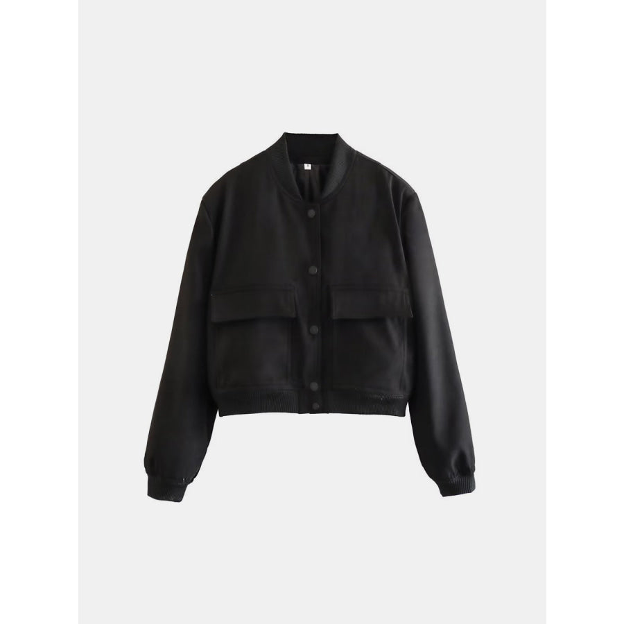 Pocketed Snap Down Baseball Collar Jacket Apparel and Accessories