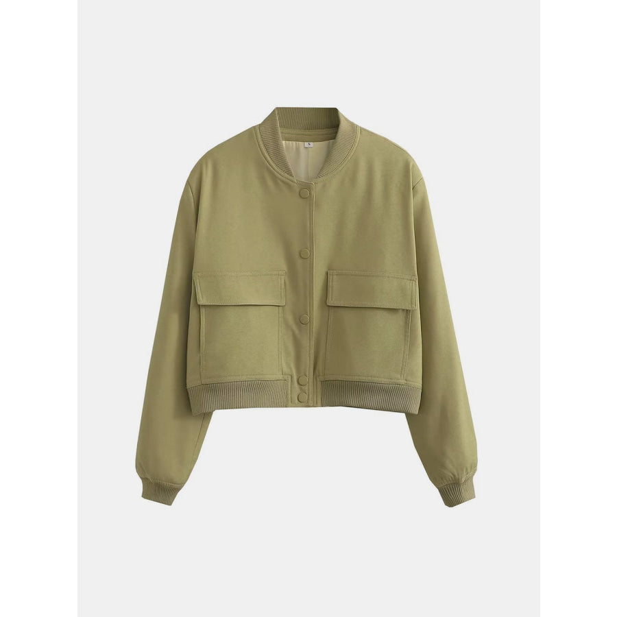 Pocketed Snap Down Baseball Collar Jacket Yellow-Green / S Apparel and Accessories