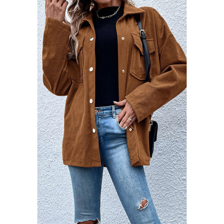 Pocketed Snap Down Long Sleeve Jacket Apparel and Accessories