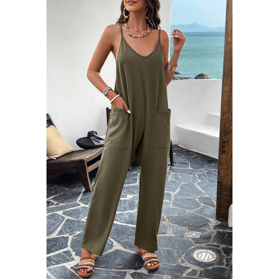 Pocketed Spaghetti Strap Overalls Apparel and Accessories