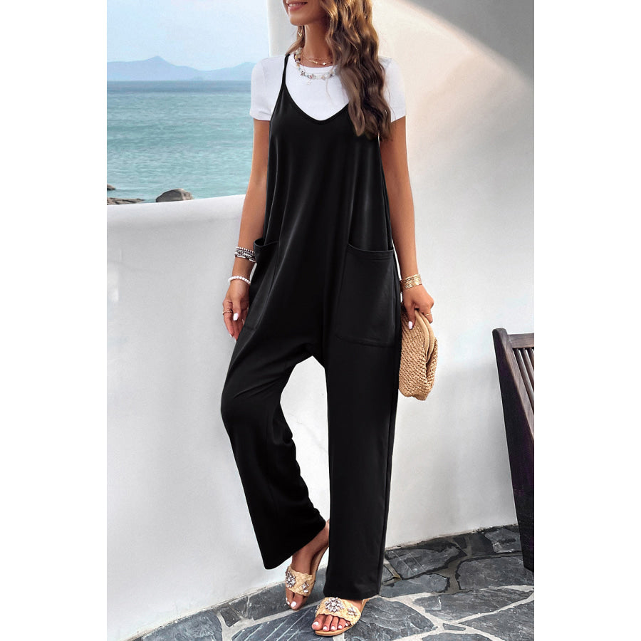 Pocketed Spaghetti Strap Overalls Apparel and Accessories