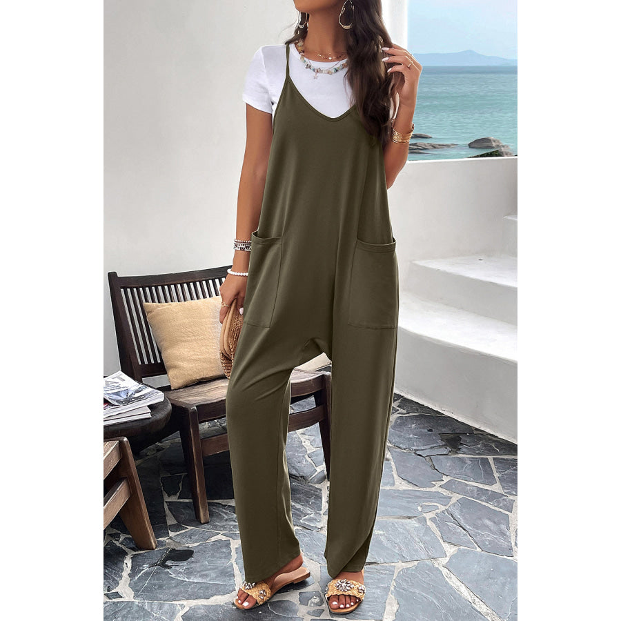 Pocketed Spaghetti Strap Overalls Apparel and Accessories