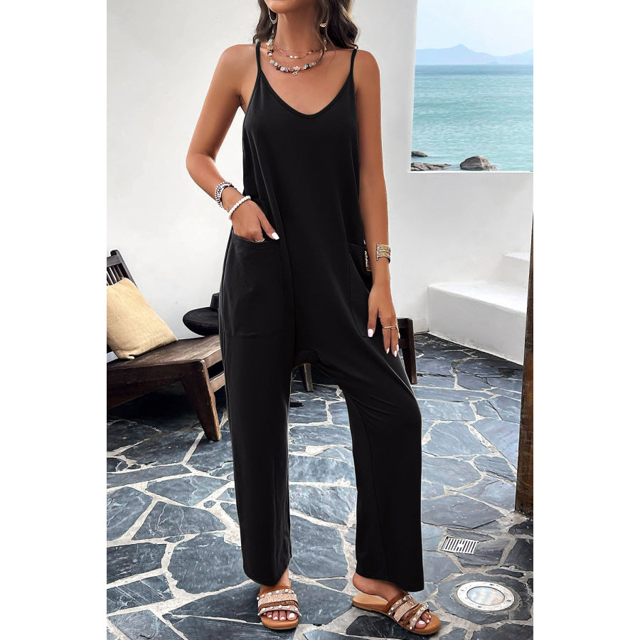 Pocketed Spaghetti Strap Overalls Apparel and Accessories