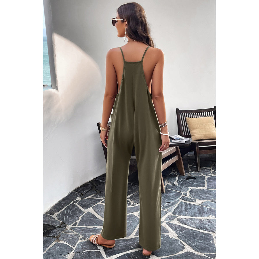 Pocketed Spaghetti Strap Overalls Apparel and Accessories