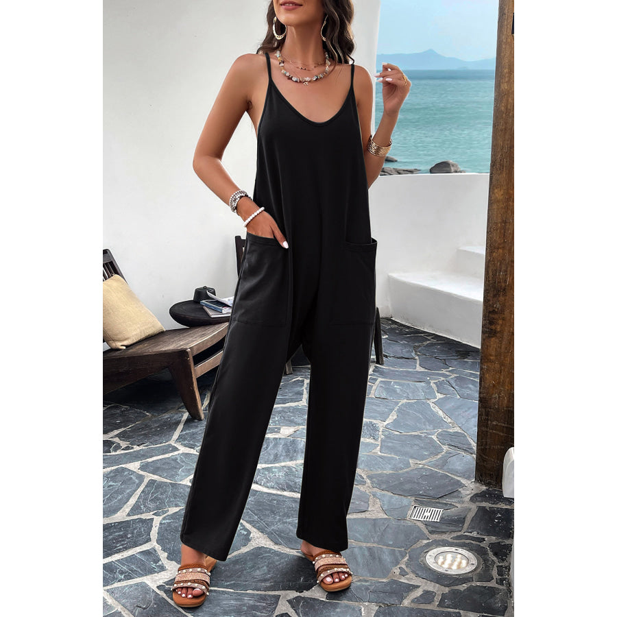 Pocketed Spaghetti Strap Overalls Apparel and Accessories