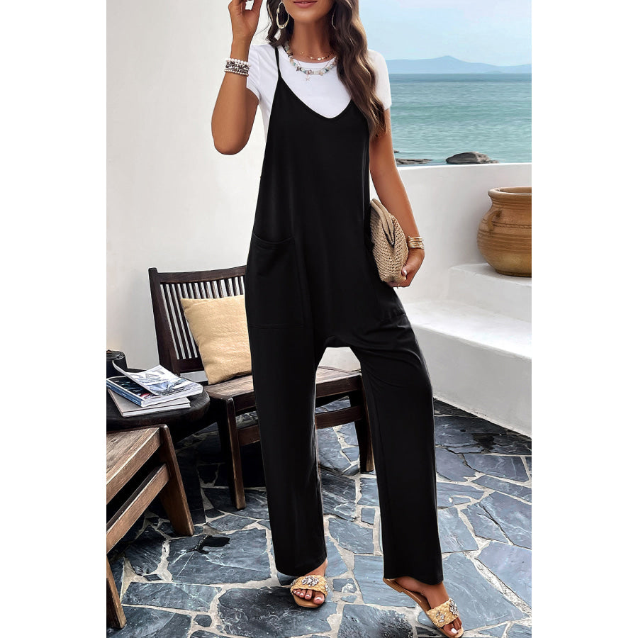 Pocketed Spaghetti Strap Overalls Apparel and Accessories