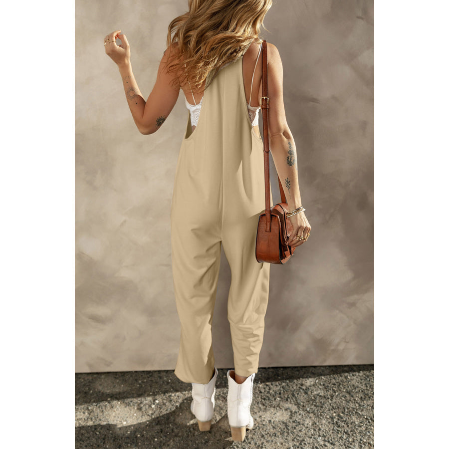 Pocketed Spaghetti Strap Wide Leg Jumpsuit Apparel and Accessories