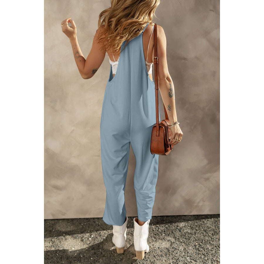 Pocketed Spaghetti Strap Wide Leg Jumpsuit Apparel and Accessories