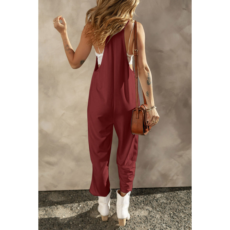 Pocketed Spaghetti Strap Wide Leg Jumpsuit Apparel and Accessories