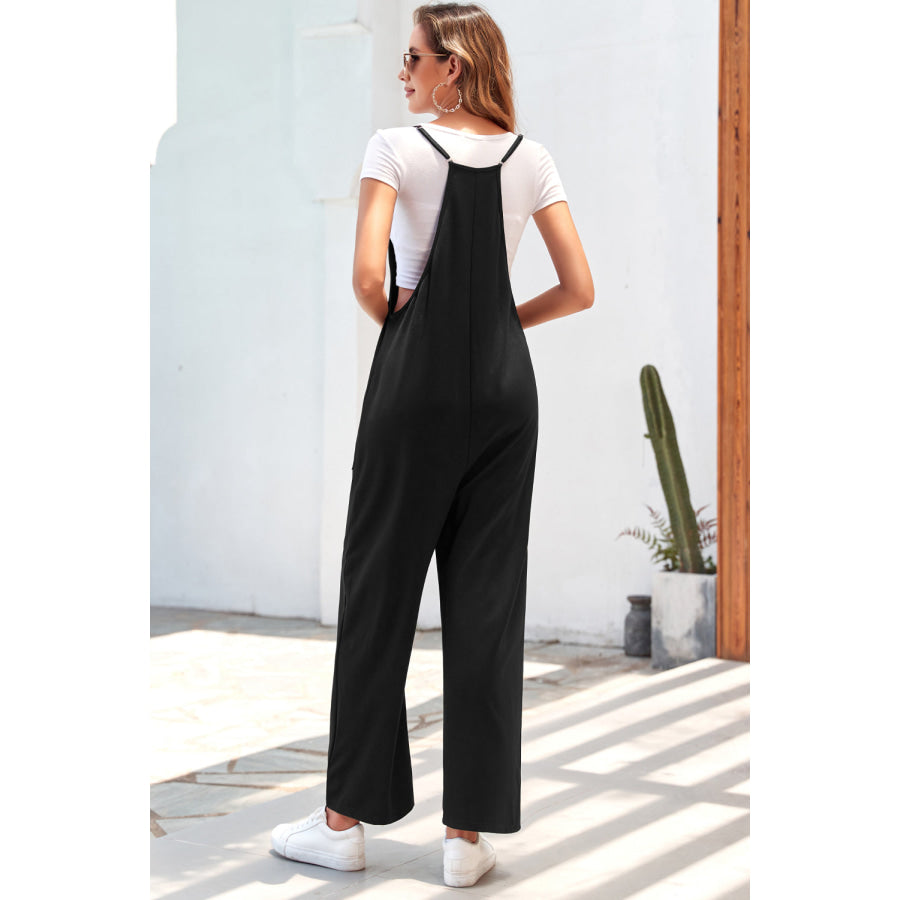 Pocketed Spaghetti Strap Wide Leg Jumpsuit Apparel and Accessories