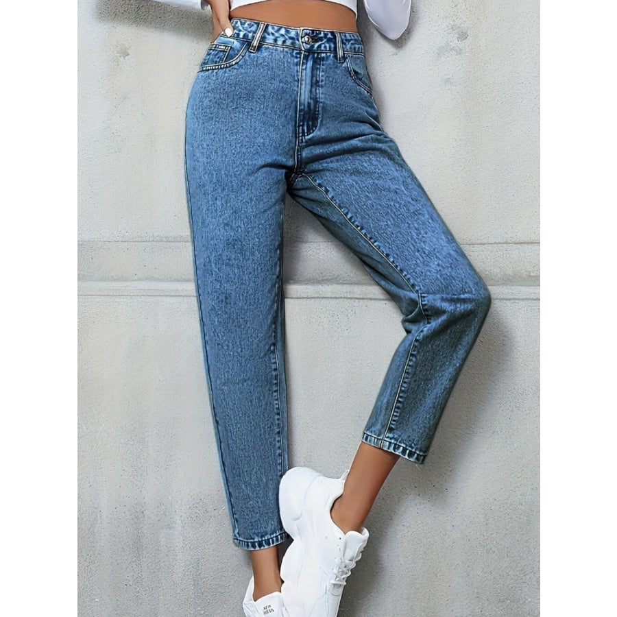 Pocketed Straight Leg Jeans Apparel and Accessories