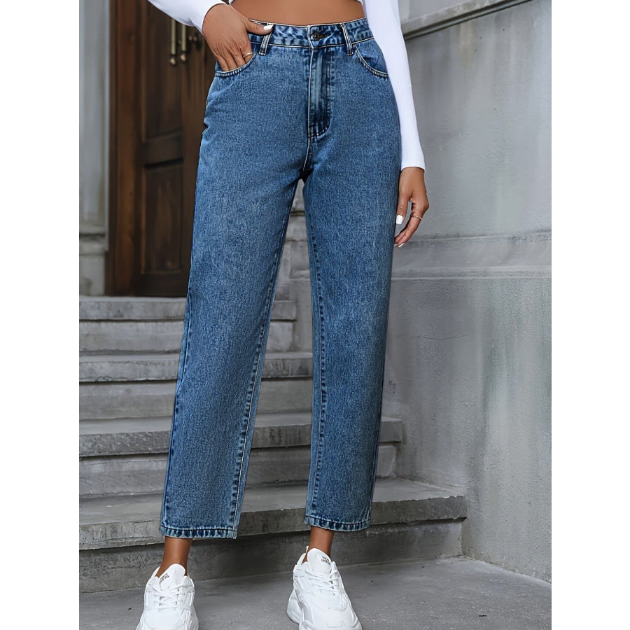Pocketed Straight Leg Jeans Apparel and Accessories