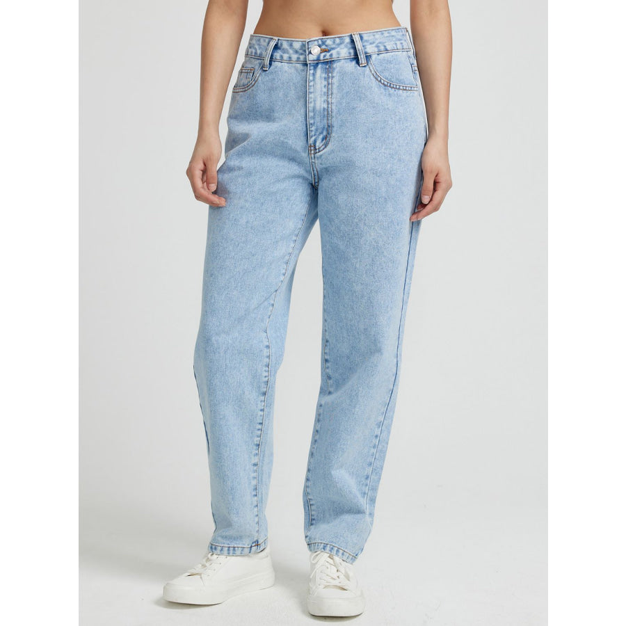 Pocketed Straight Leg Jeans Apparel and Accessories