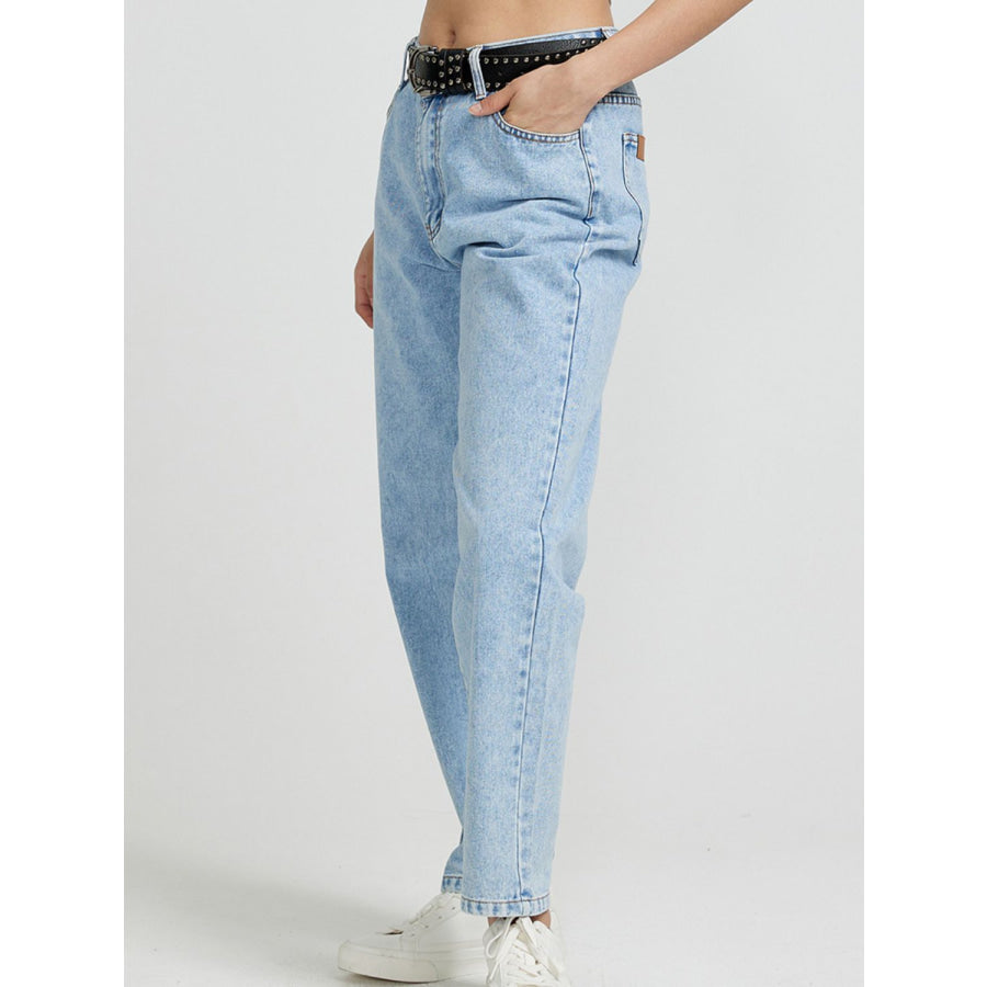 Pocketed Straight Leg Jeans Apparel and Accessories