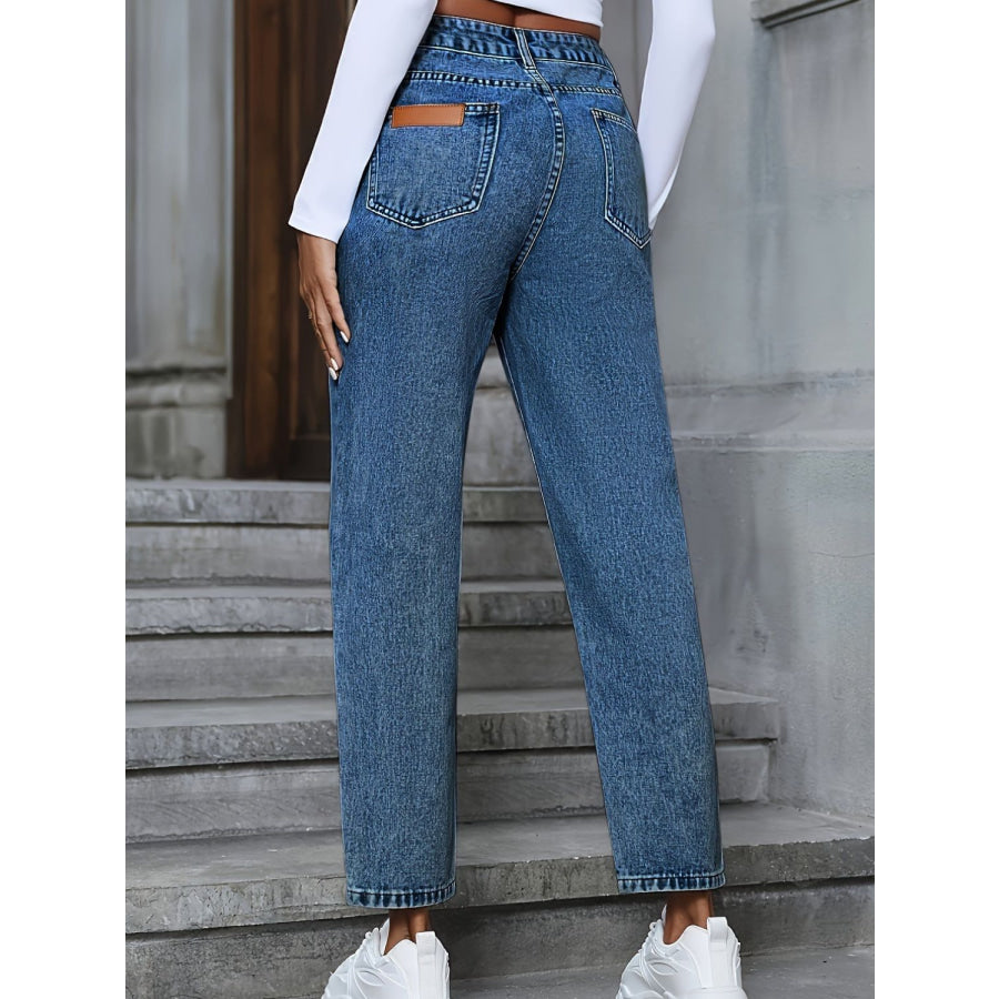 Pocketed Straight Leg Jeans Apparel and Accessories