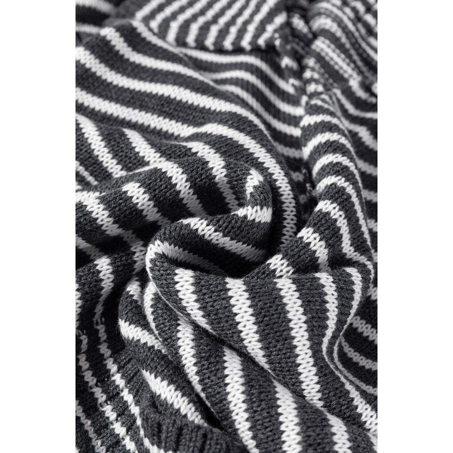 Pocketed Striped Johnny Collar Sweater Vest Apparel and Accessories