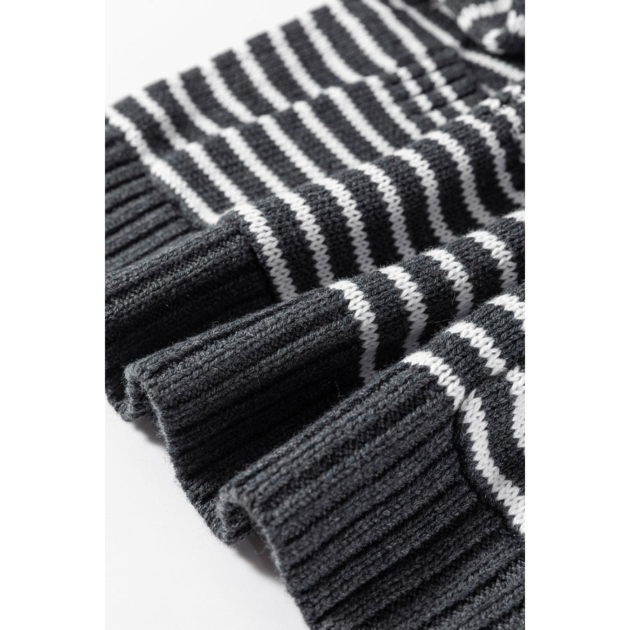 Pocketed Striped Johnny Collar Sweater Vest Apparel and Accessories