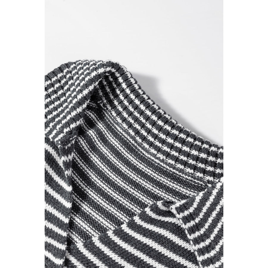 Pocketed Striped Johnny Collar Sweater Vest Apparel and Accessories