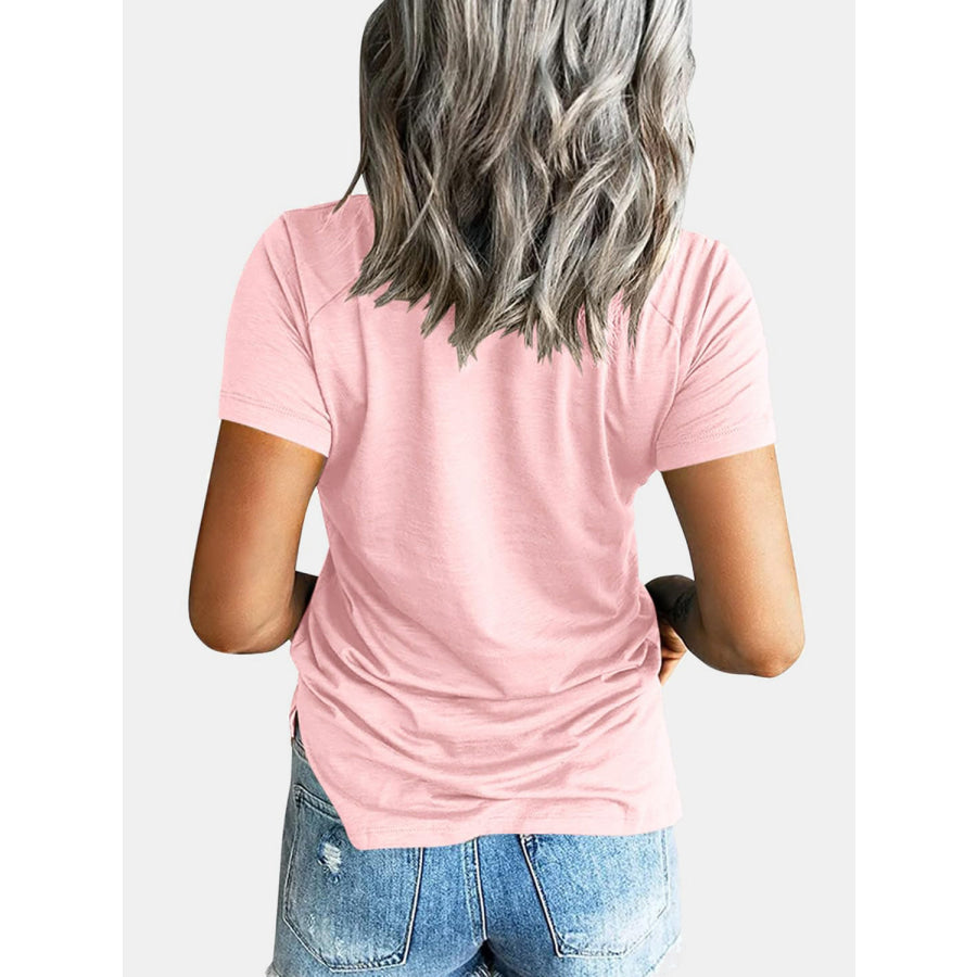 Pocketed V - Neck Short Sleeve T - Shirt Apparel and Accessories