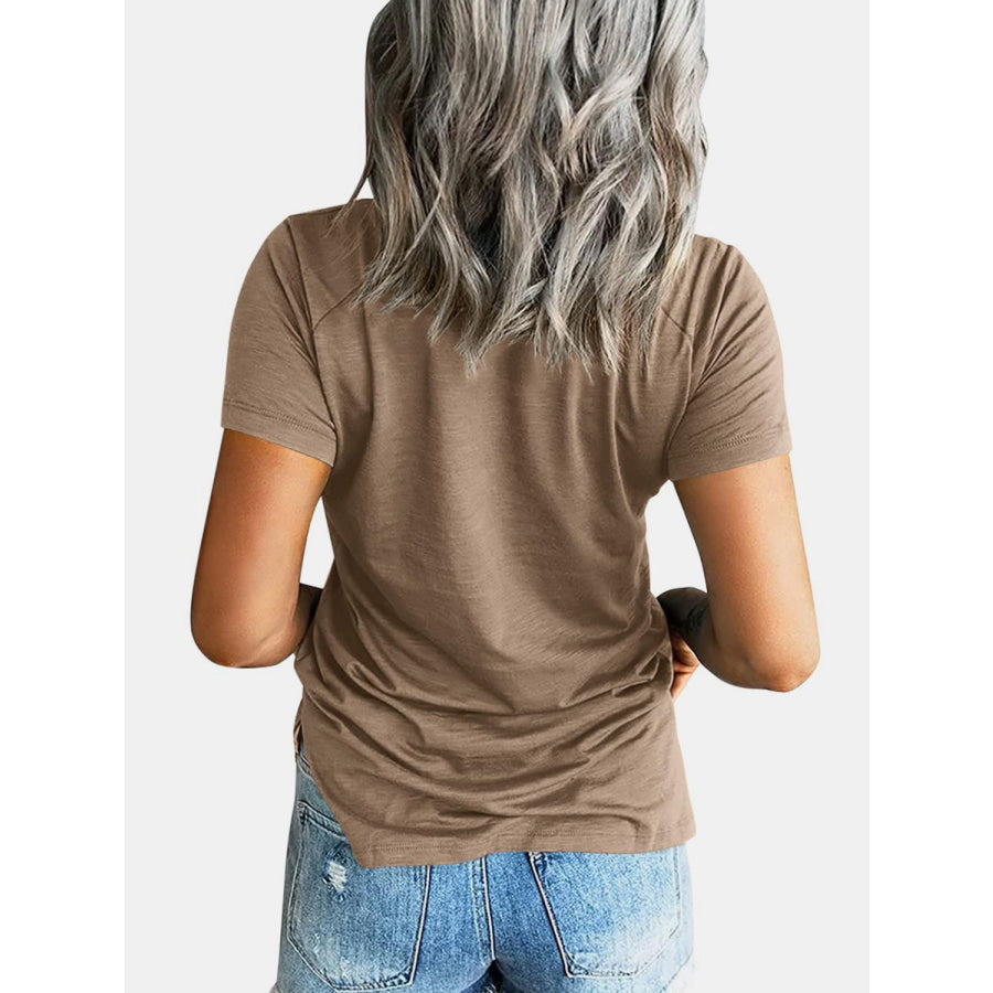Pocketed V - Neck Short Sleeve T - Shirt Apparel and Accessories